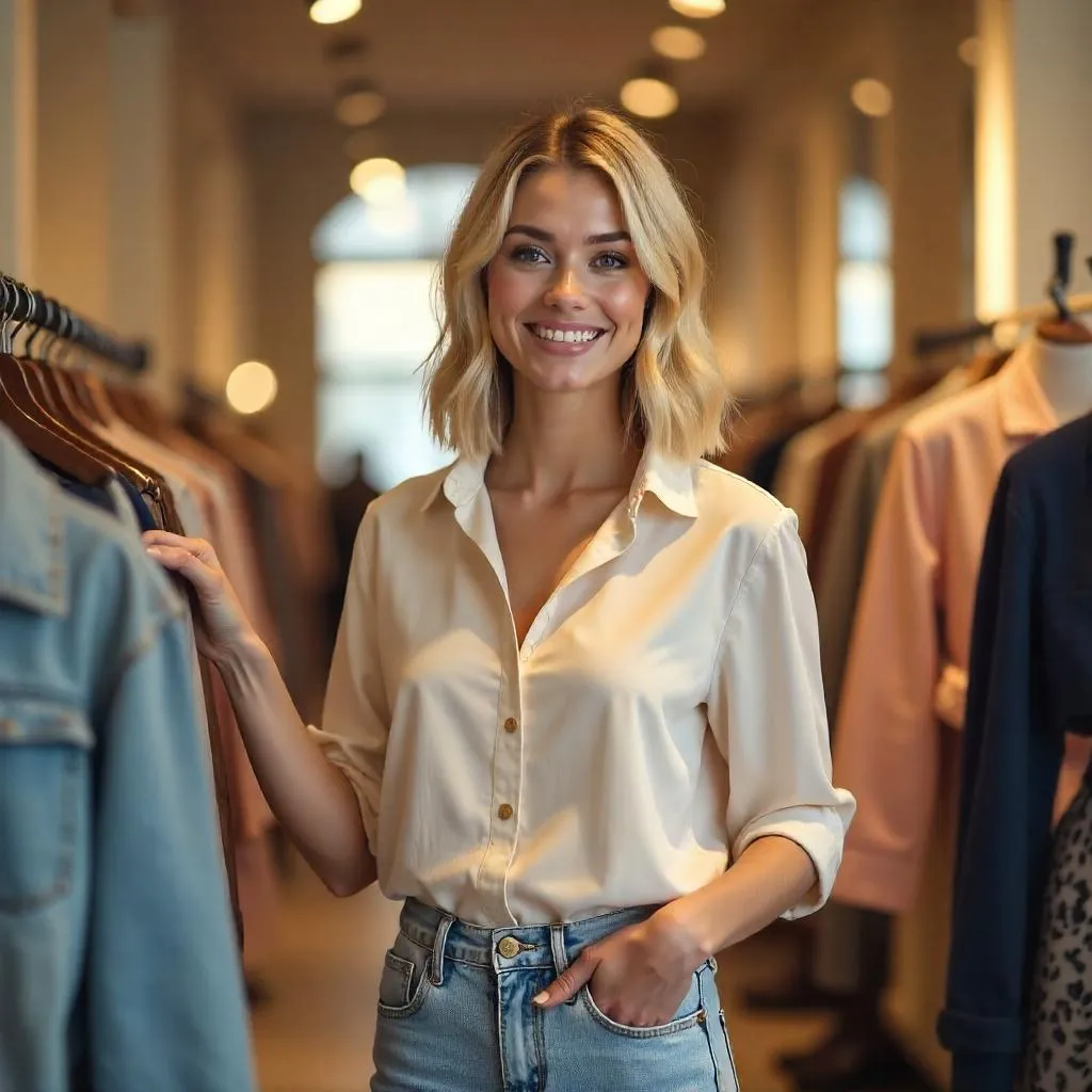 Cheerful White Woman in a Boutique