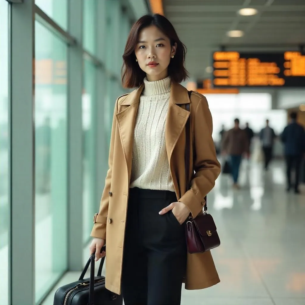 Photorealistic Asian Woman in an Airport Terminal