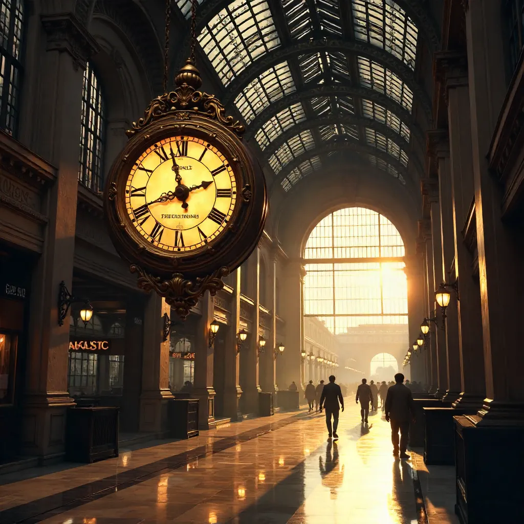 Grand Vintage Clock Over Beamed Train Station