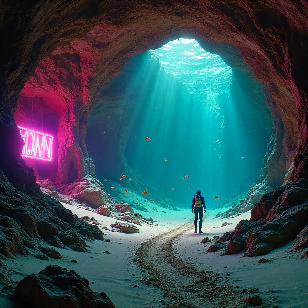 Desert Dunes in a Neon Underwater Cave