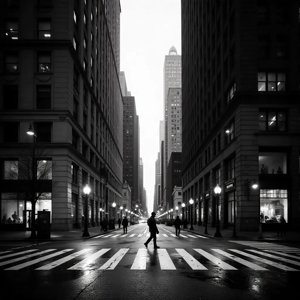 Symmetrical Monochrome City Intersection