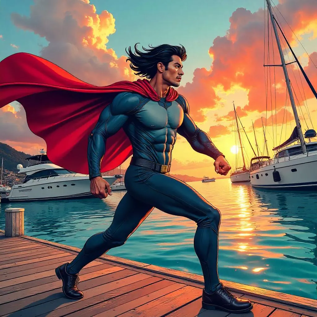 Marina Hero: Athletic Asian Man in Comic Style