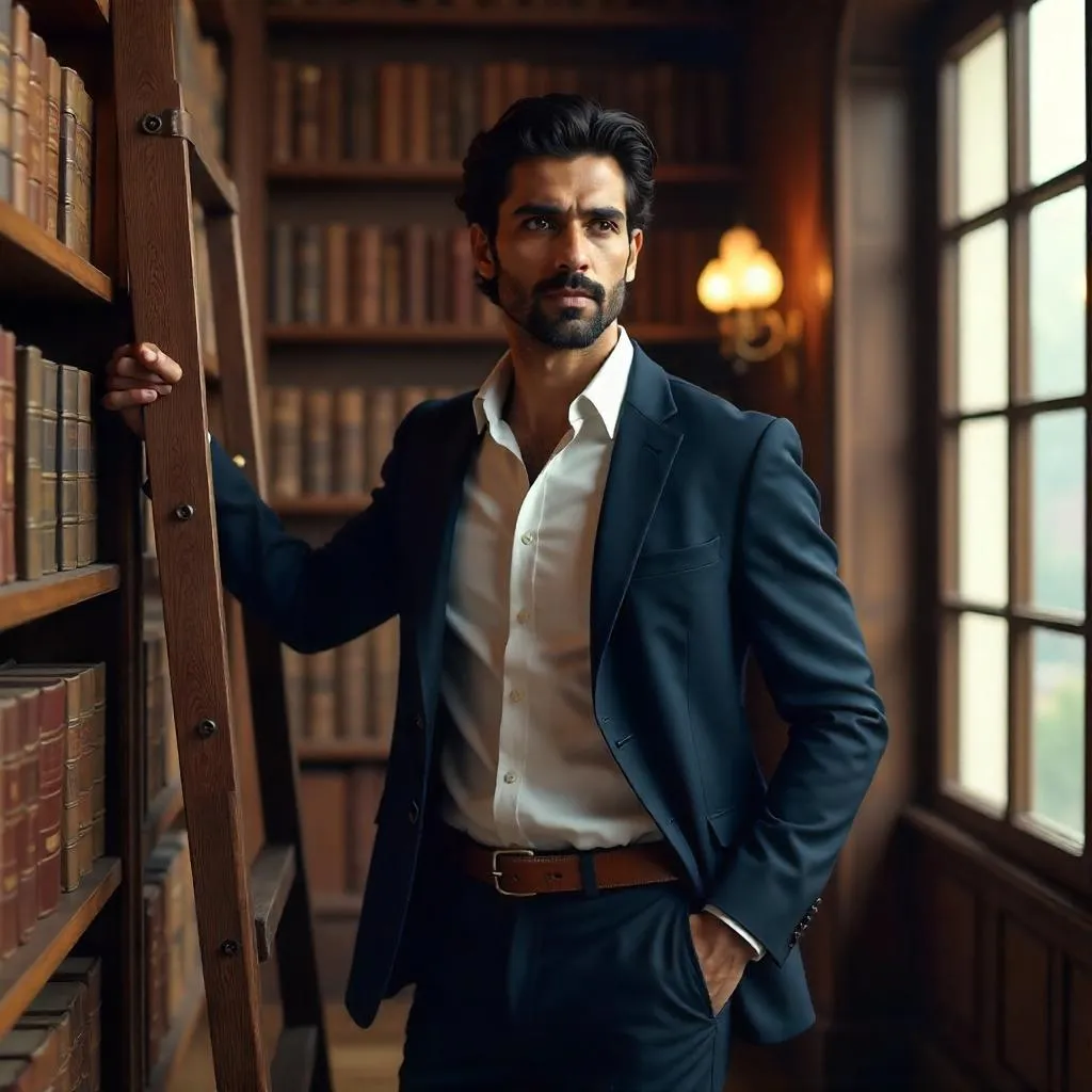 Photorealistic Indian Gentleman in a Library
