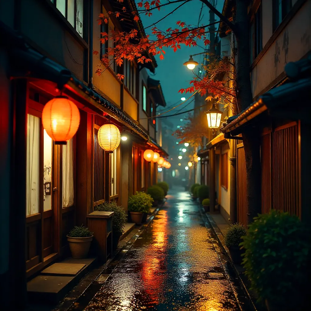 Lantern-Lit Autumn Alley in Tokyo
