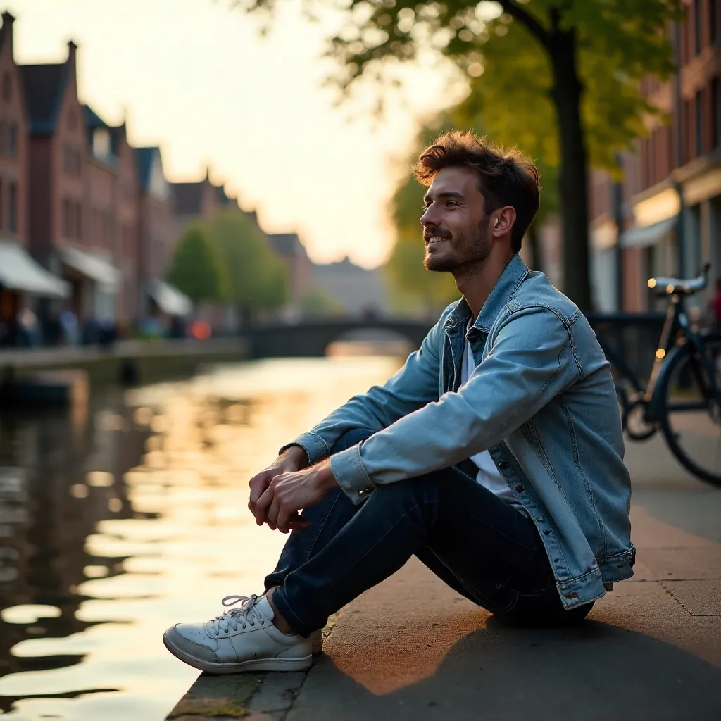 Casual Young Man on a Lille Dock at Golden Hour