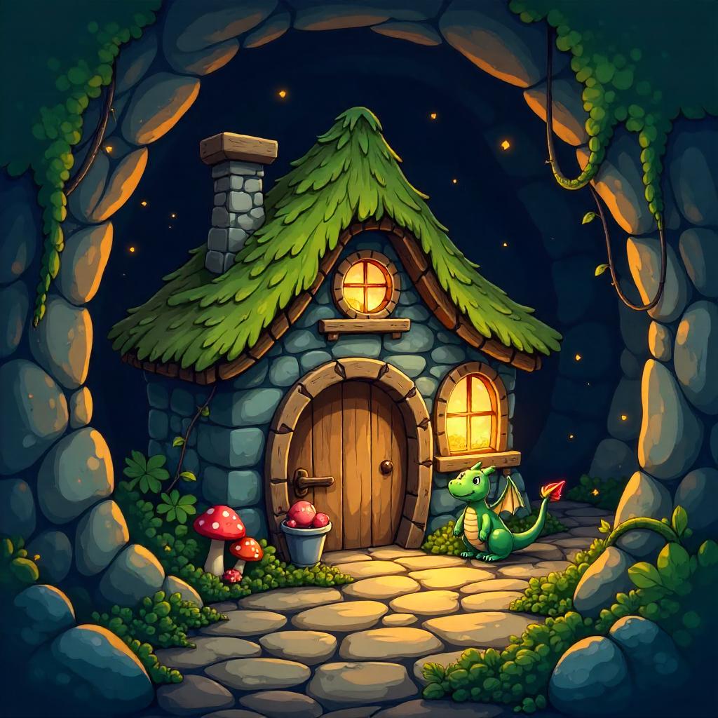 Whimsical Cottage in a Dungeon Cavern