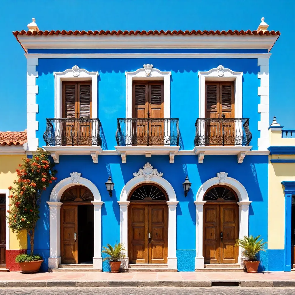 Vibrant Blue Colonial Building in Campeche