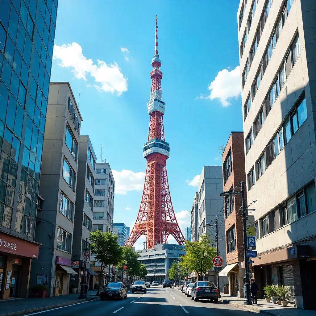 Sunny Tokyo Tower Above Minato City Skyline