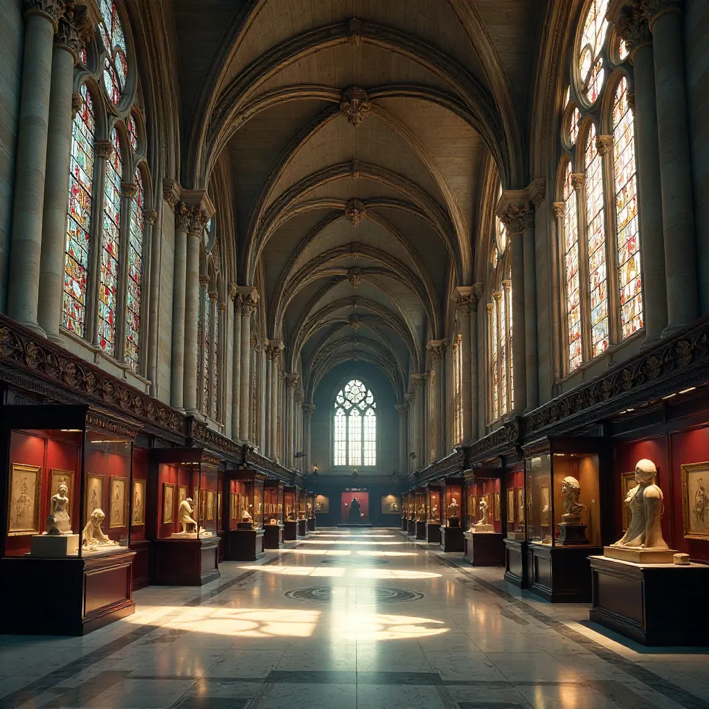 Gothic Interior of a London Museum Hall