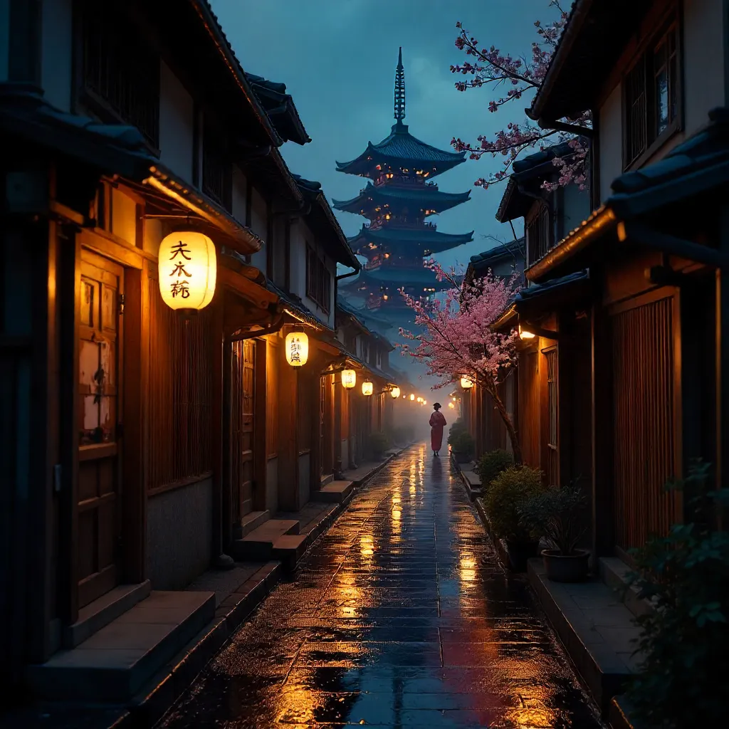 Elegant Kyoto Lanterns Illuminating a Night in Gion