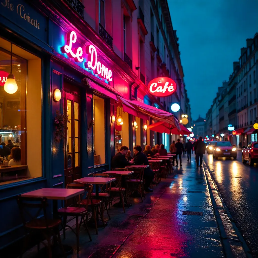 Neon Night at Le Dôme Café, Paris