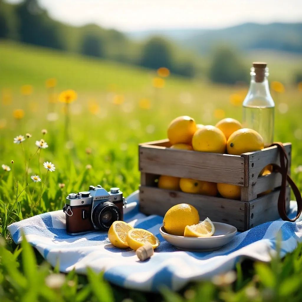 Rustic Picnic with Lemons and Vintage Camera