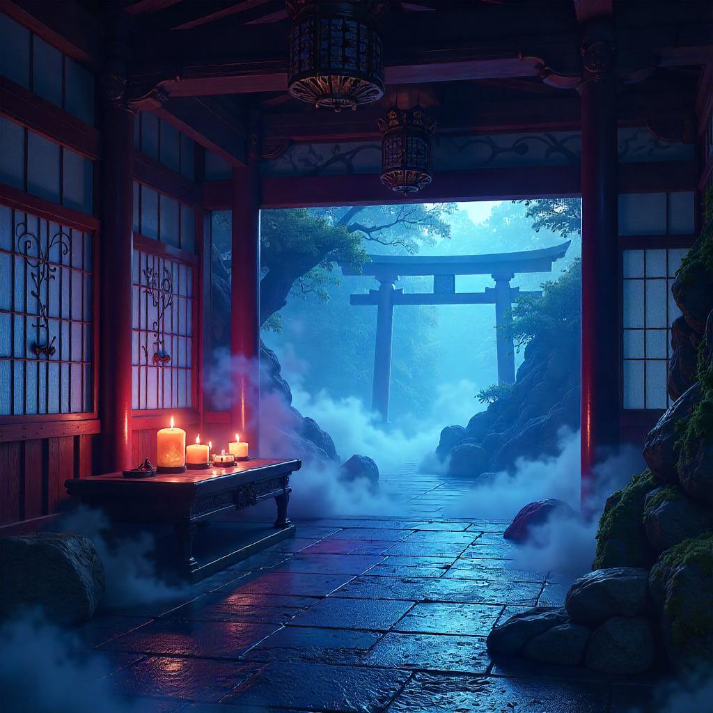 Mist-Filled Shinto Shrine in Digital Fog