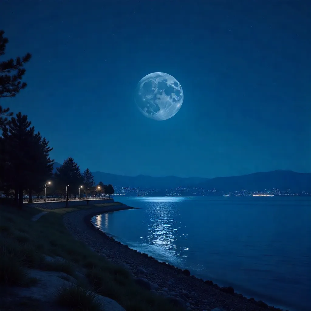 Half Moon Over a Deep Blue Night in Yalova, Türkiye