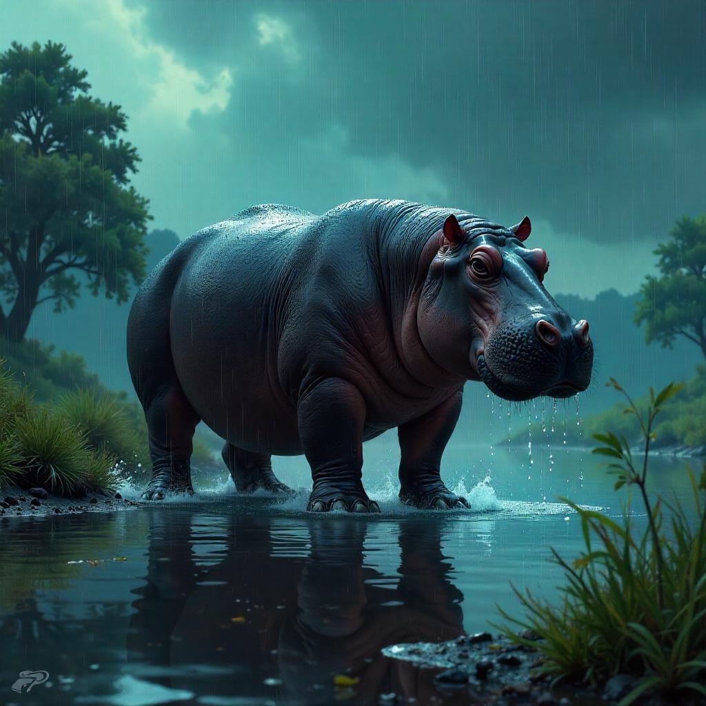 Heavy Rain Hippo: A Stormy Concept Art Scene