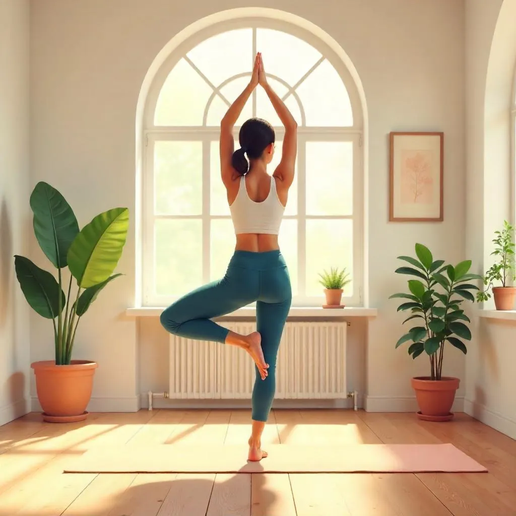 Sunlit Yoga Studio Portrait of a Middle Eastern Woman