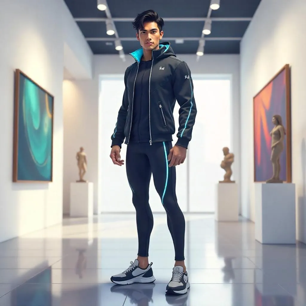 Athletic Asian Man in an Anime Art Gallery