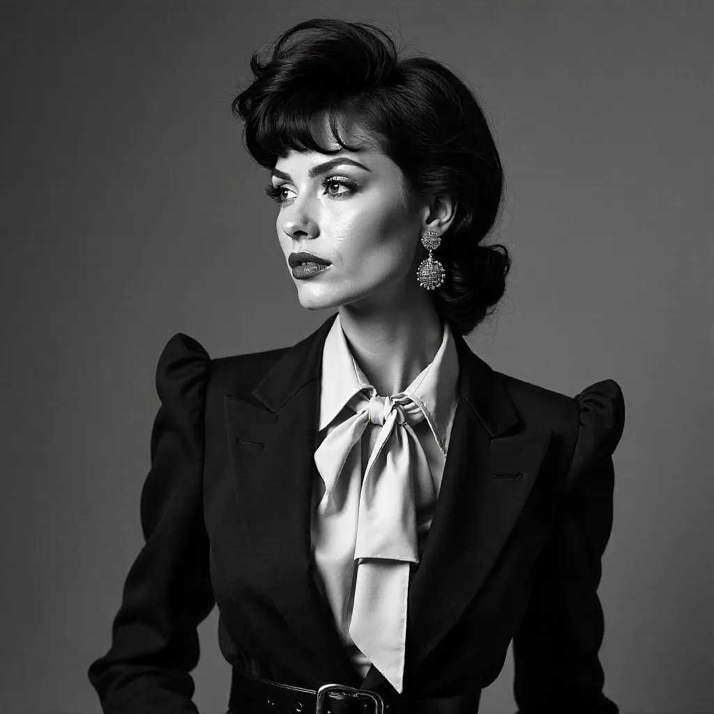 Stylish 80s Black & White Portrait with Vintage Fashion