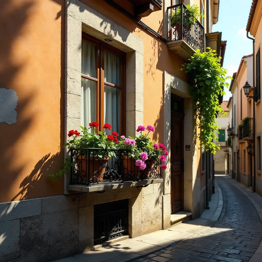 Rustic Barcelona Facade with Verdant Balcony