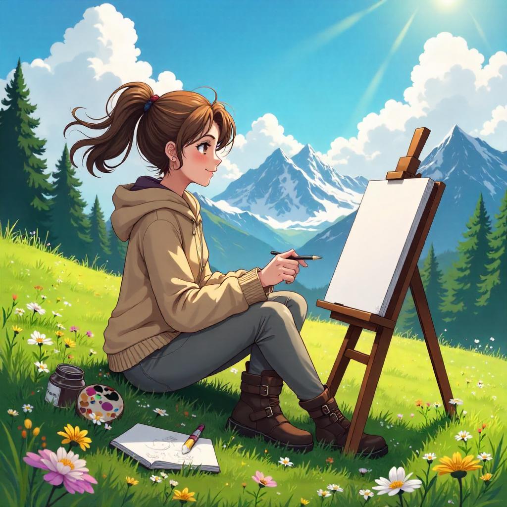 Alpine Meadow Artist in Anime Style