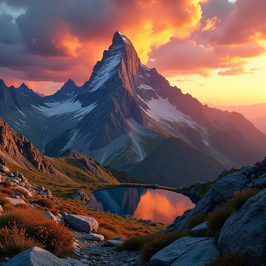 Sunlit Summit: Rugged Peak at Sunset
