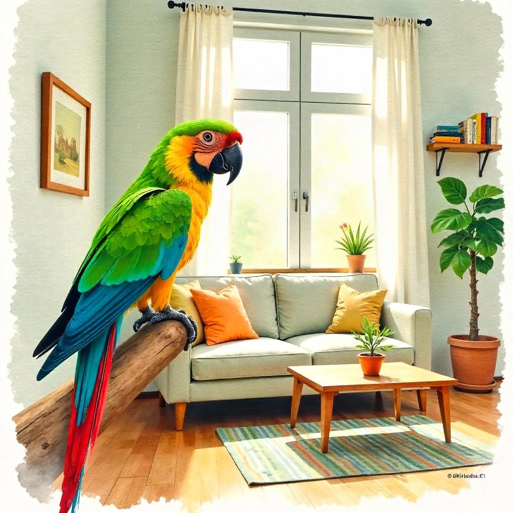 Watercolor Parrot in a Bright Apartment