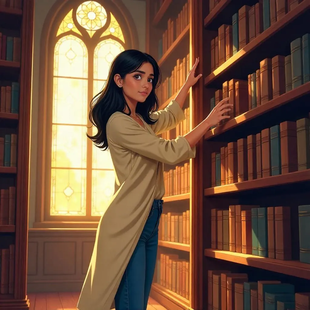 Anime Woman in a Cozy Indian Library