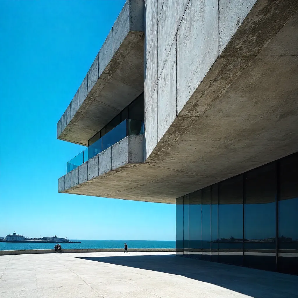 Abstract Concrete Architecture in Le Havre Under Azure Sky