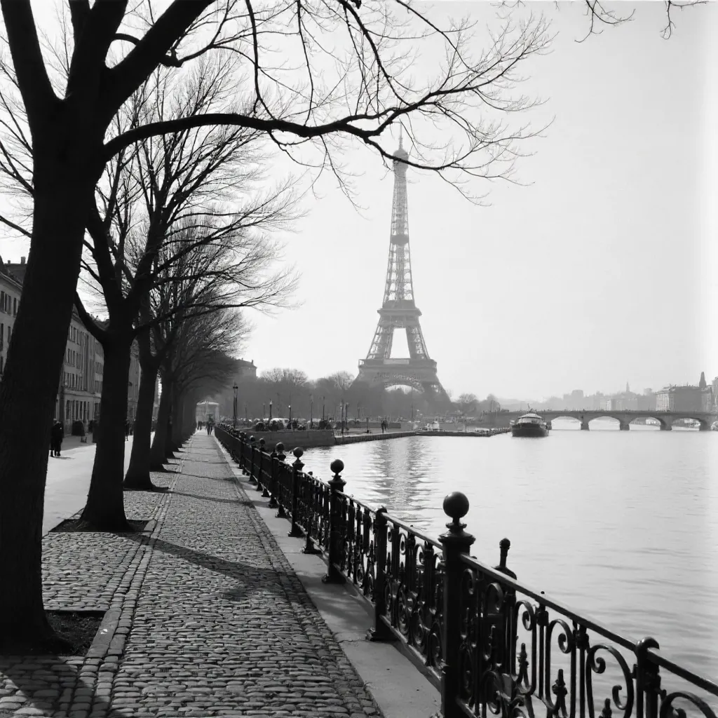 Vintage Seine View with Eiffel Tower