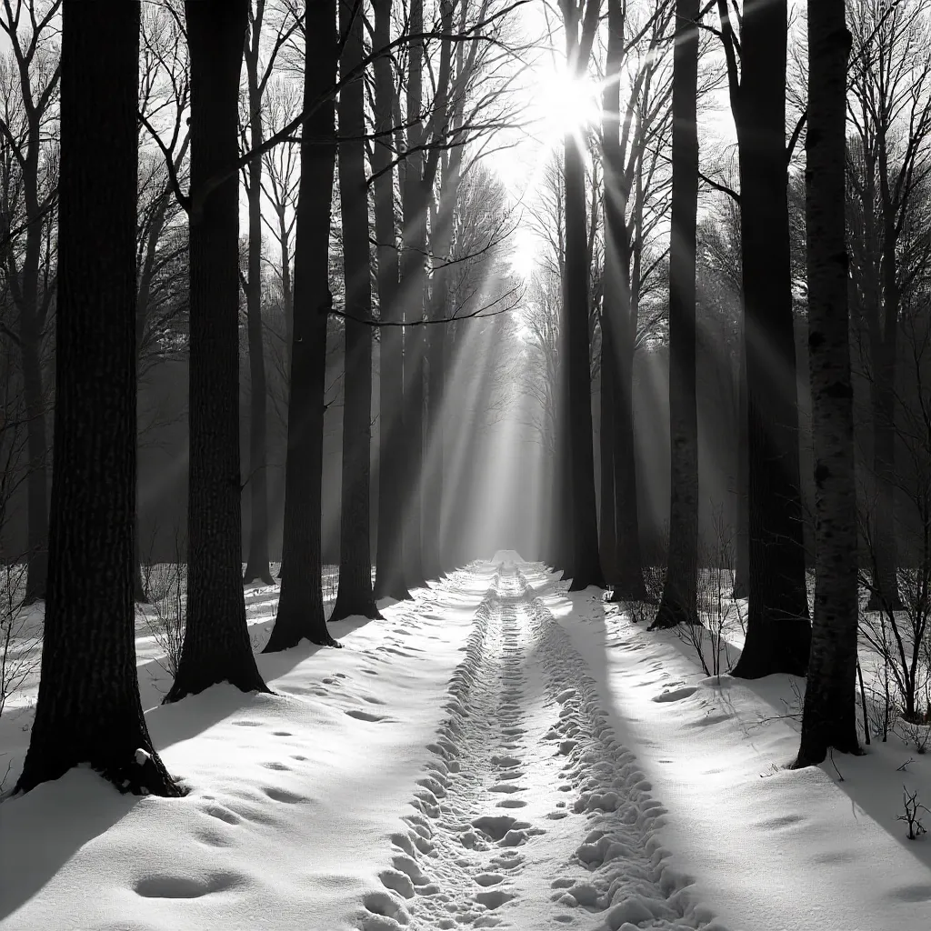 Chiaroscuro: Sunlight Through Winter Forest