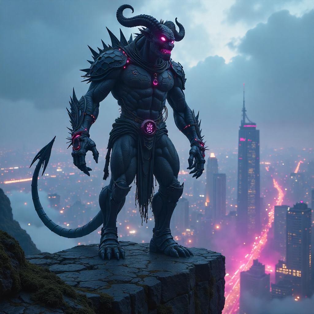 Demon on the Neon Cliff: Cyberpunk Outcrop