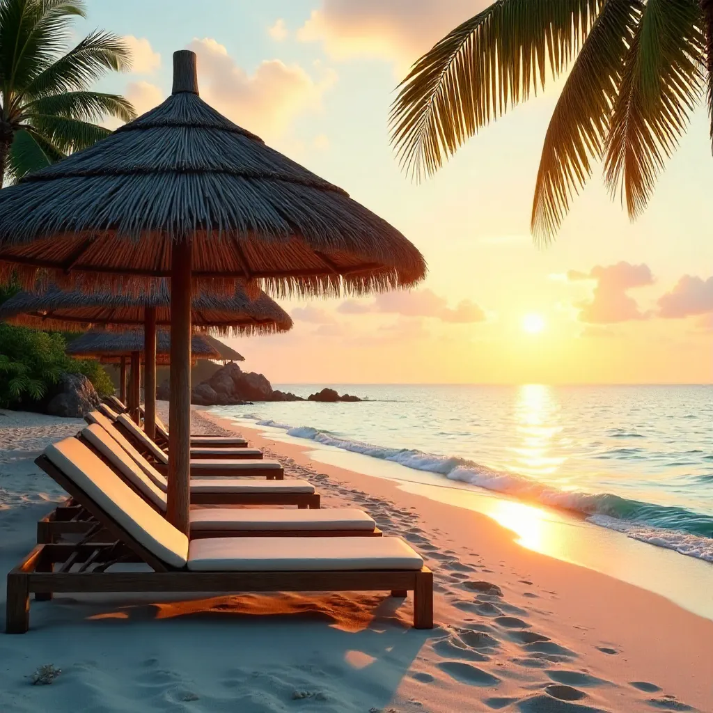 Sunrise Serenity on a Thatched Beach