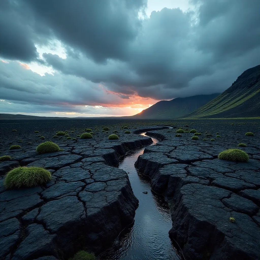 Moody volcanic landscape in Þingeyjarsveit, Iceland
