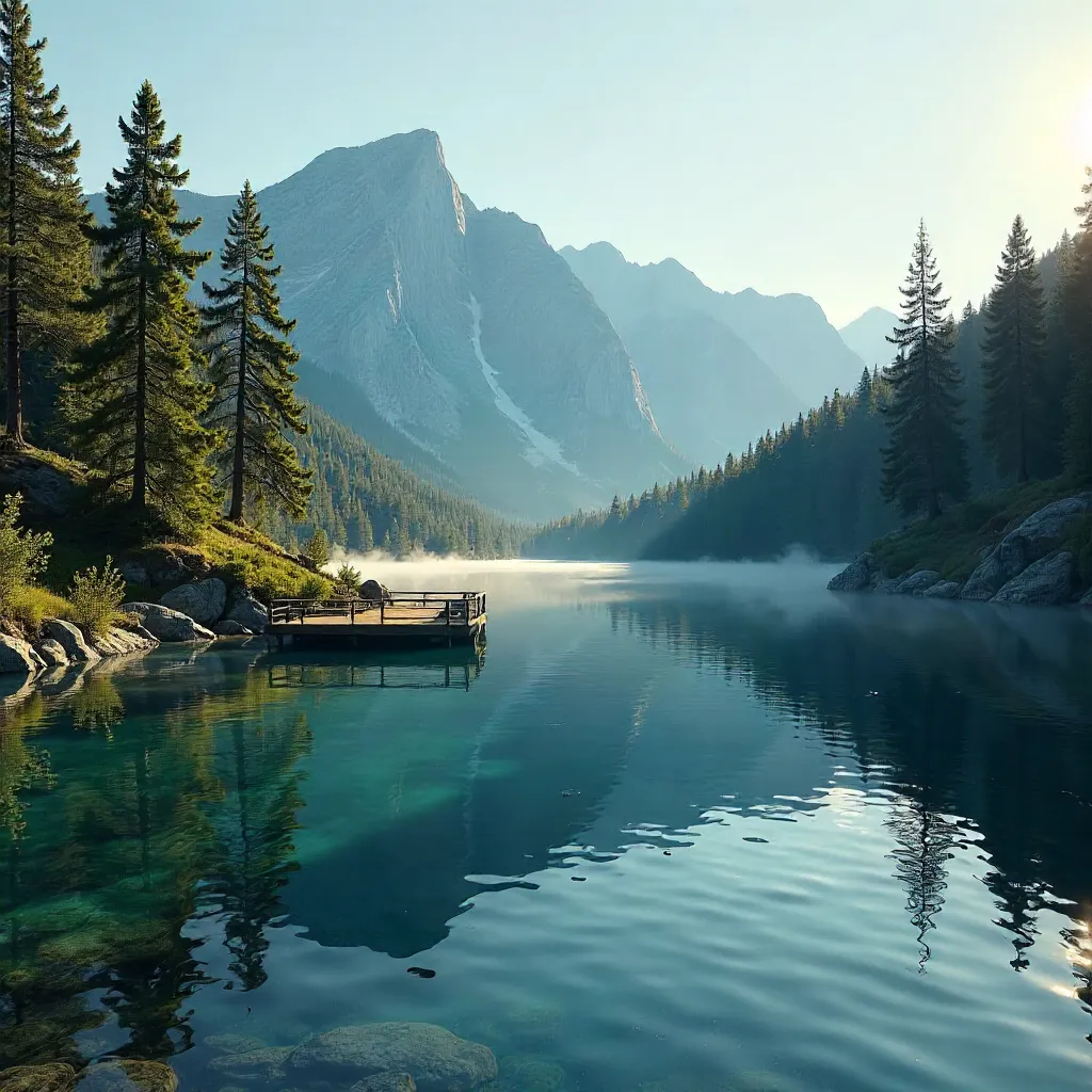 Tranquil Mountain Lake Amid Lush Forests