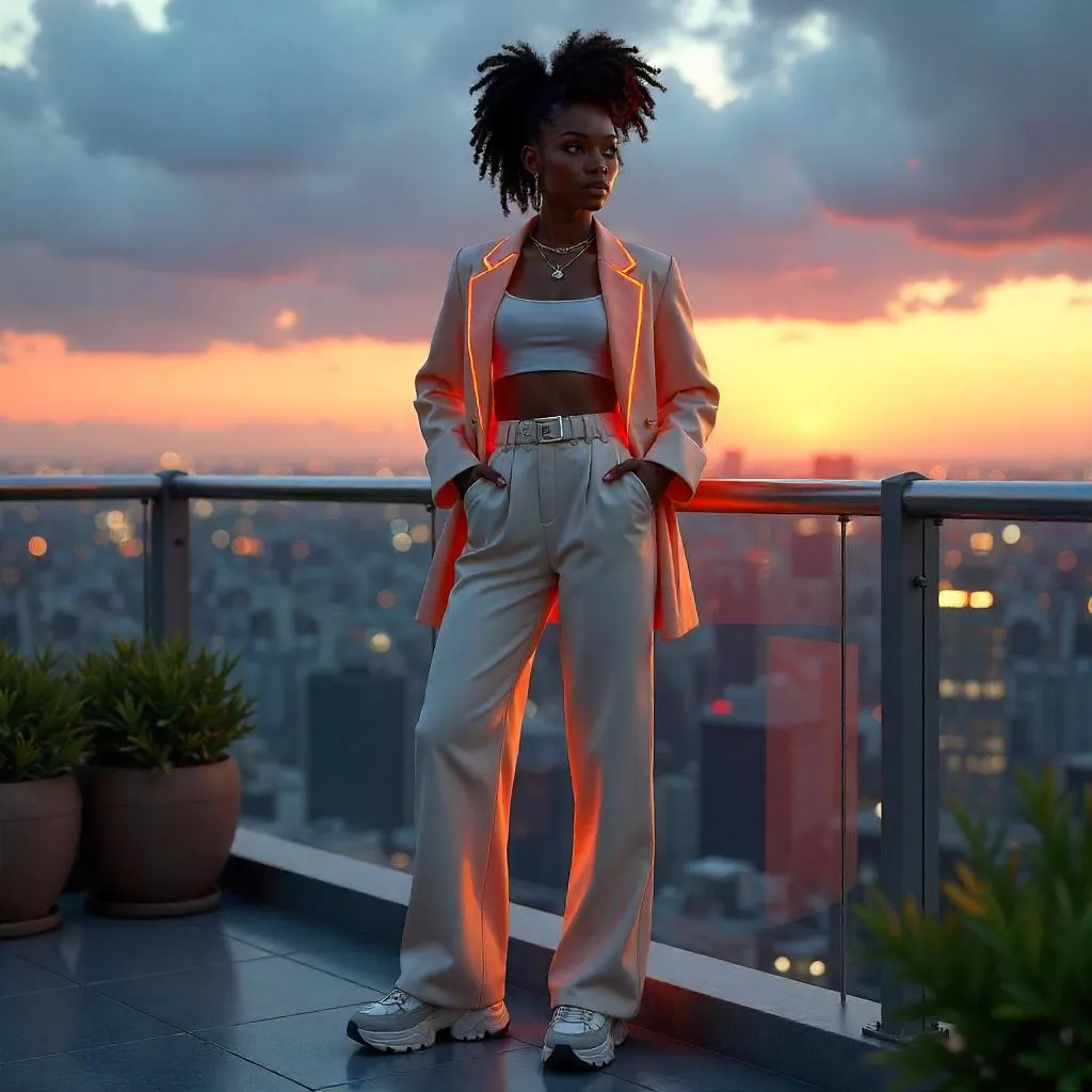 Stylish Black Girl on Rooftop in a 3D Render