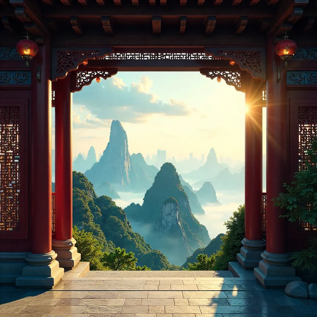 Traditional Frame Embracing Zhangjiajie Skyline