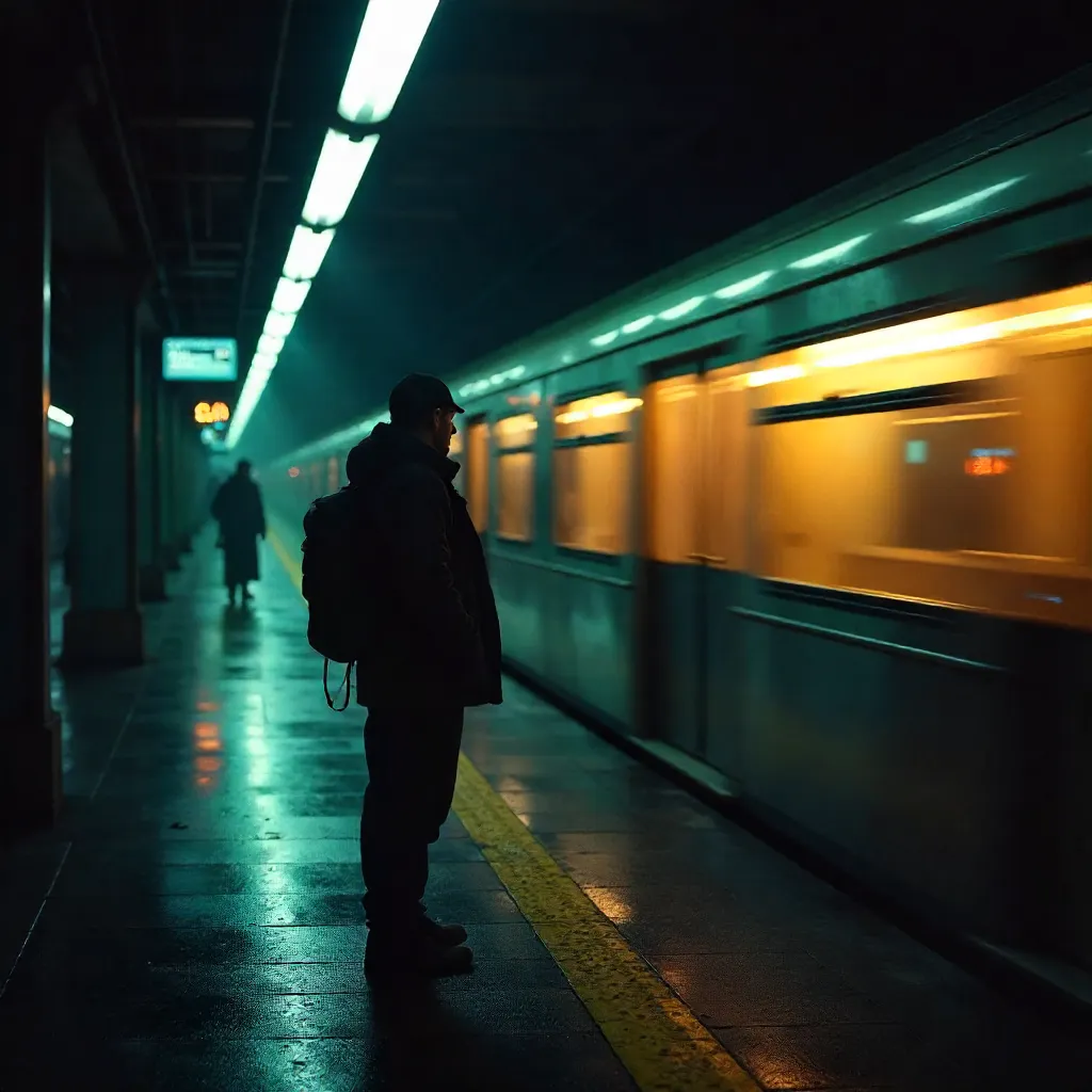 Solitary Silhouette on a Subway Platform