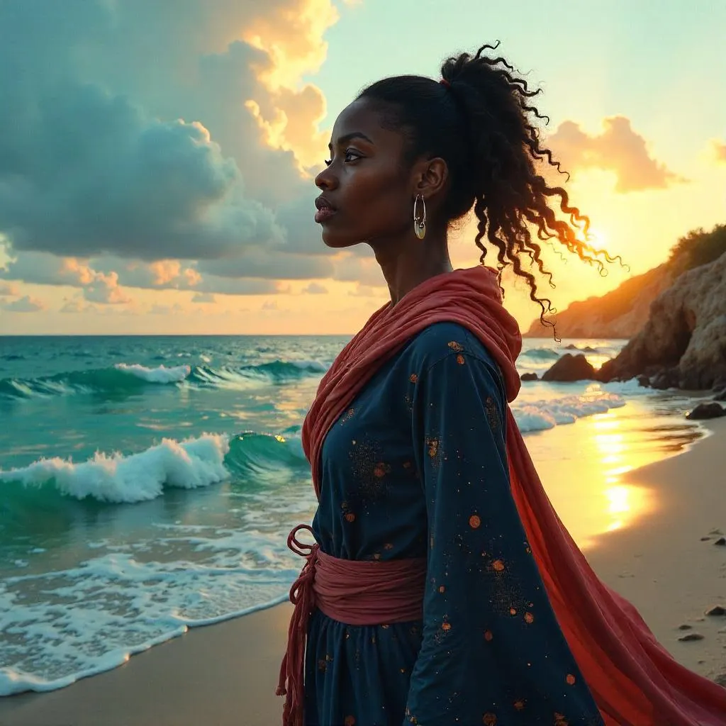 Oceanic Concept Art of a Beautiful Black Woman