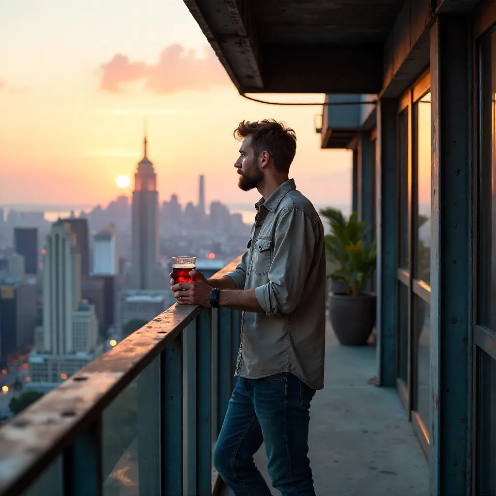 Casual Man on a Modern Industrial Balcony