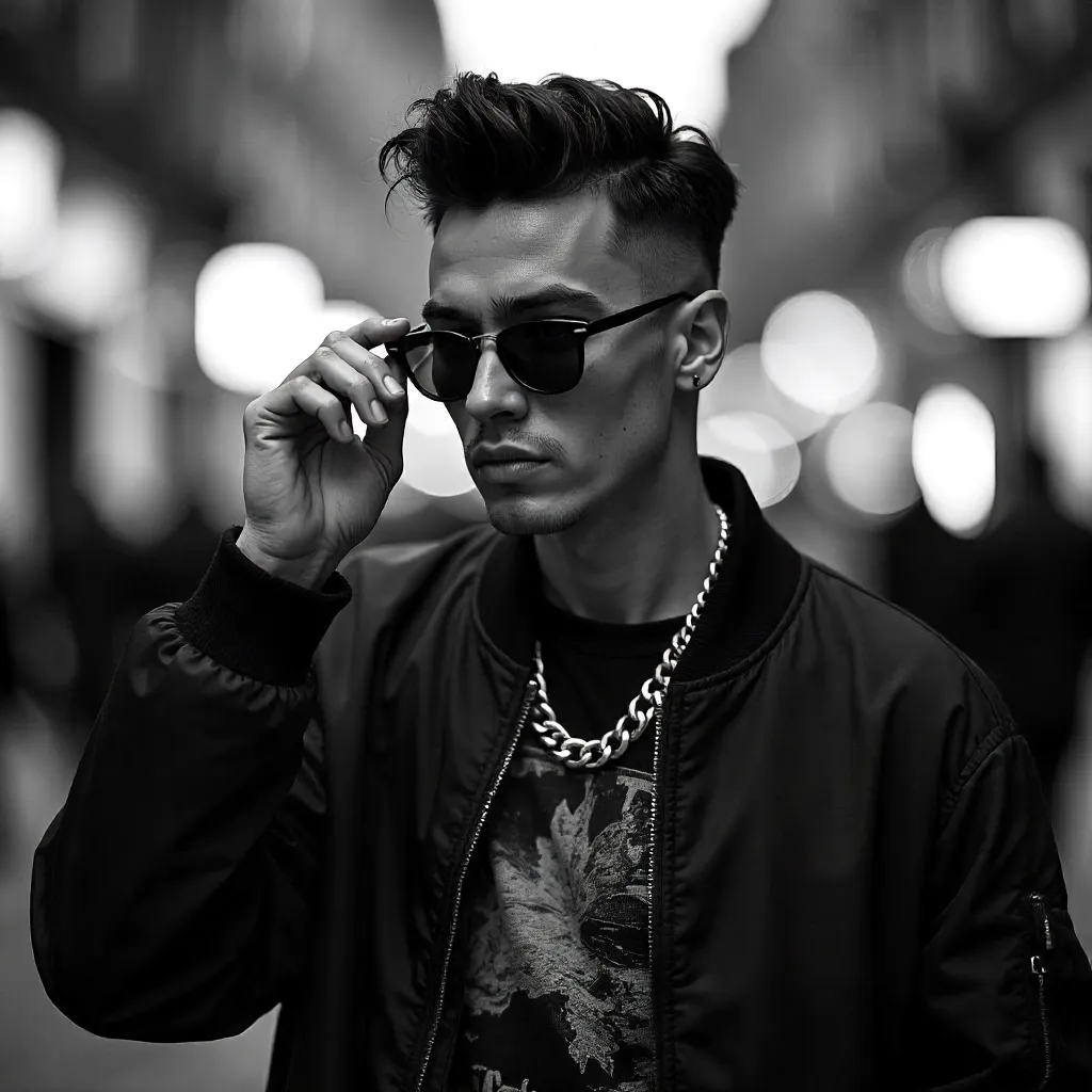 Noir Streetwear Portrait: Sunglasses and City Edge