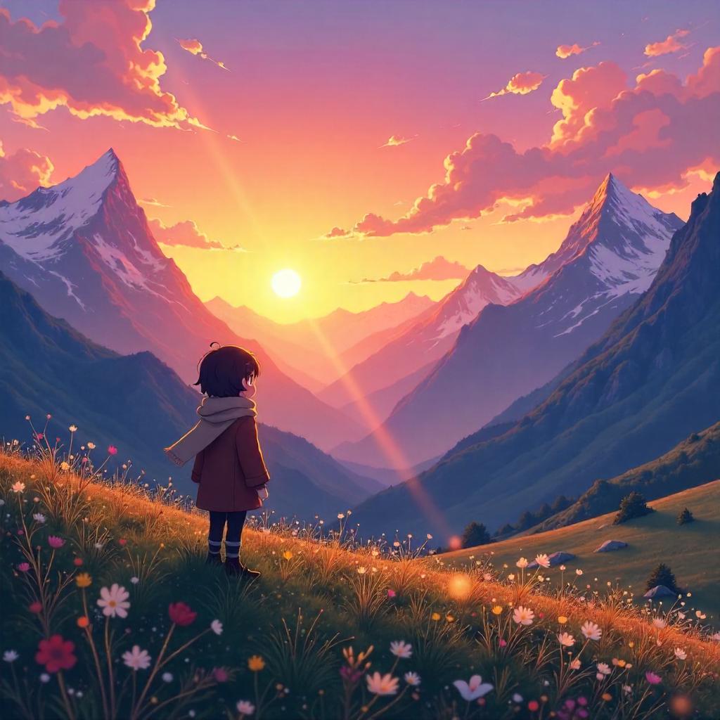 Sunset in the Alpine Meadow - Anime Style