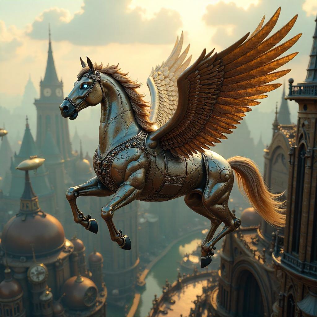 Clockwork Pegasus Over the Brass City