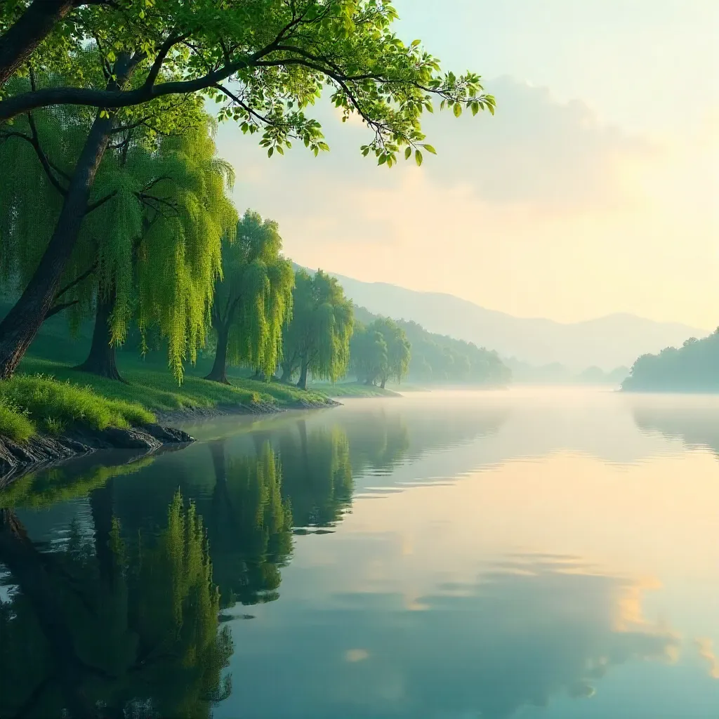 Serene Lakeside Reflections in Greenery