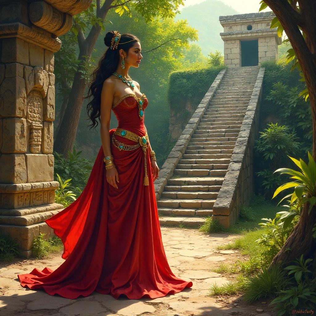 Princess Amid Maya Ruins: An Oil Portrait