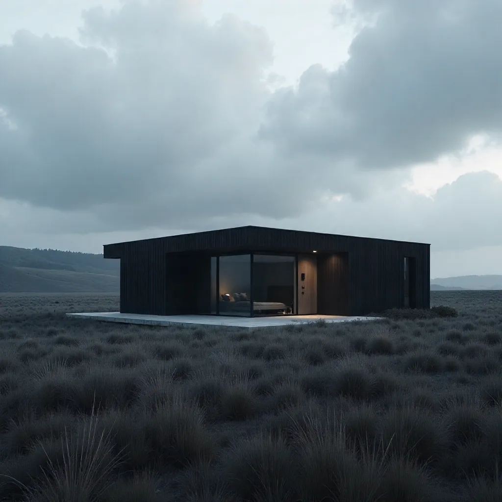 Dark Exterior Contemporary House in a Grassy Field