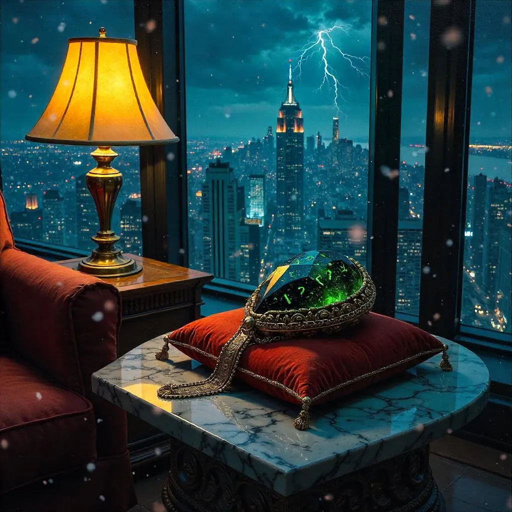 Cursed Amulet in a Skyscraper: An Oil Painting Conjuration