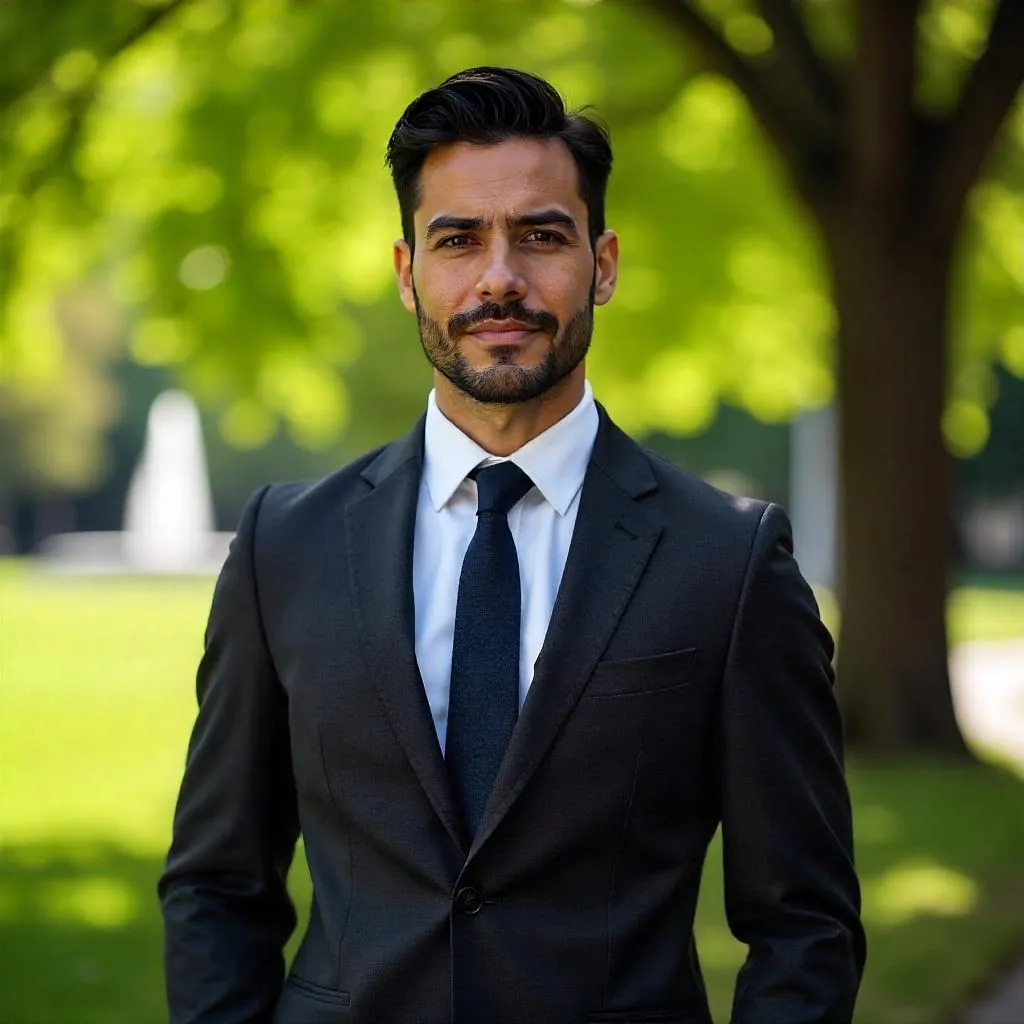 Professional Latino Man in a Park — Photoreal Portrait