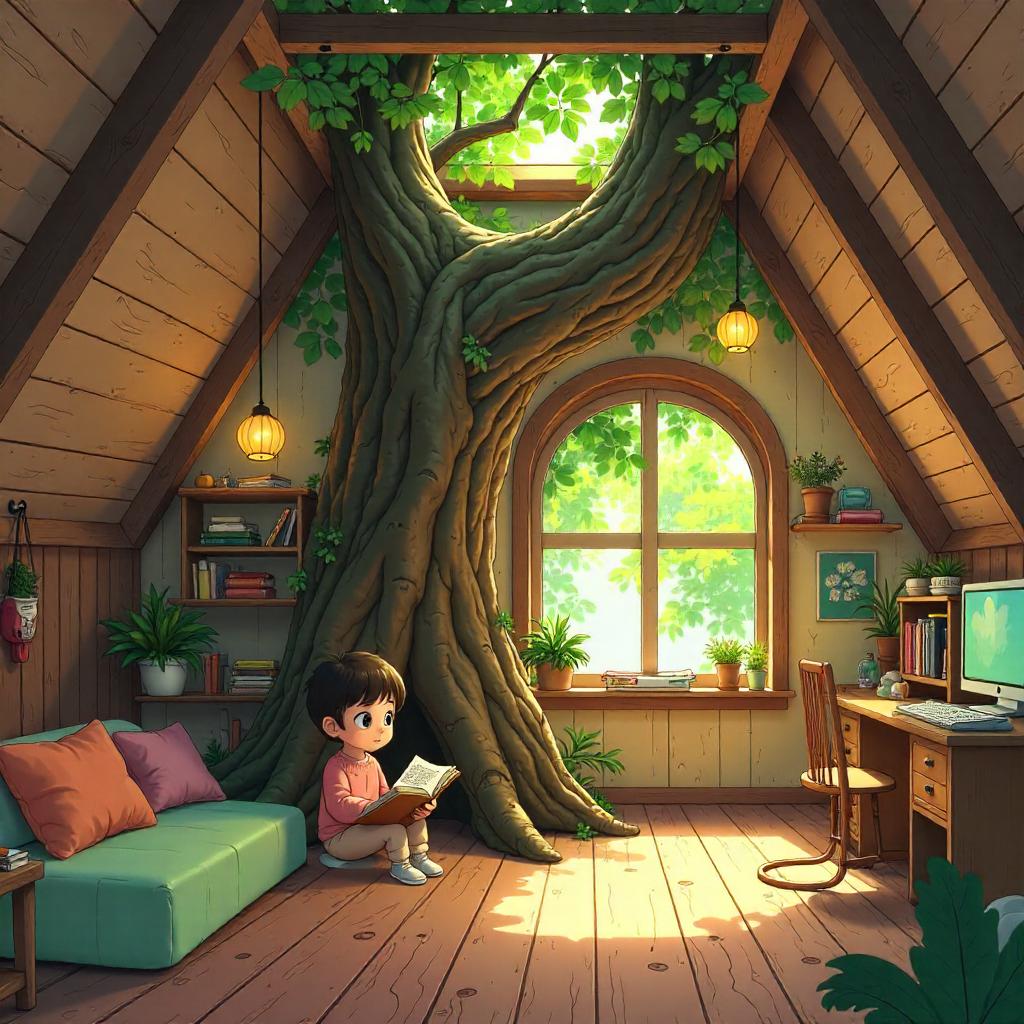 Cozy Anime Attic Treehouse Hideaway