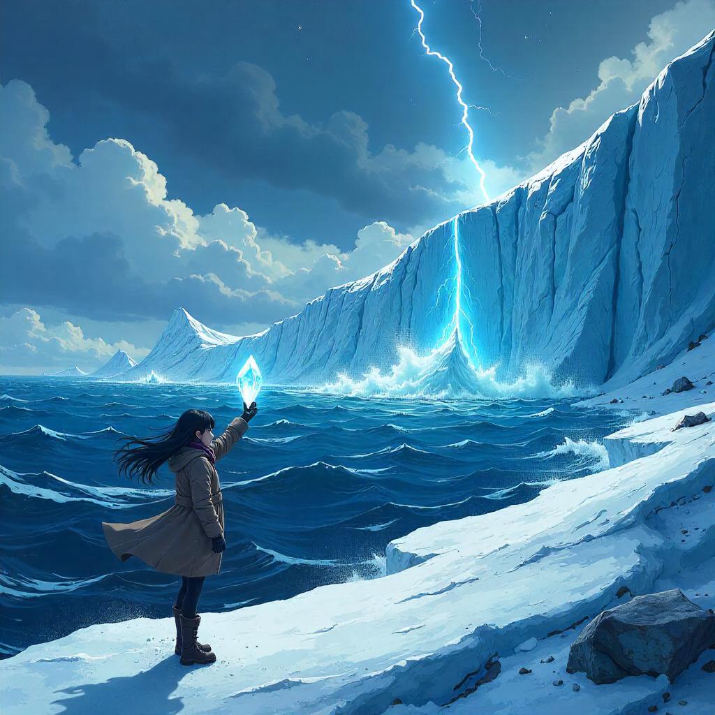 Earthquake on a Floating Iceberg in Anime Style