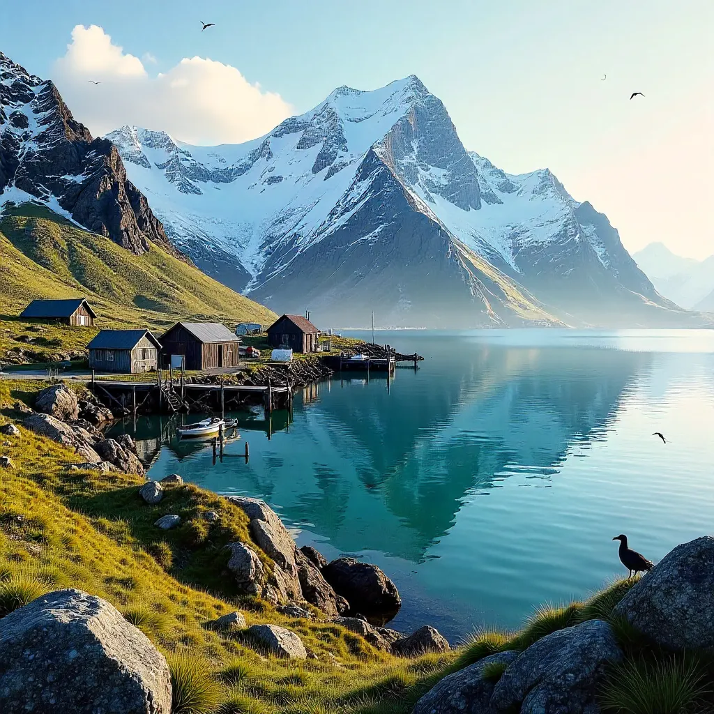 Grytviken Harbor Amid South Georgian Mountains
